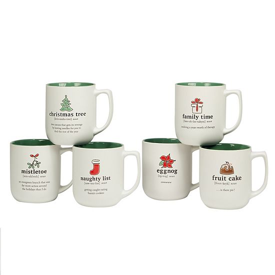 Certified International Set Of 6 Christmas Fun Green Mugs