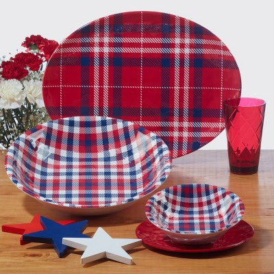 Set Of 6 Patriotic Plaid Melamine All Purpose Bowls - Certified International