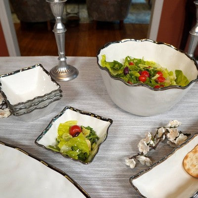 Certified International Set Of 4 14oz Regency Square Snack Bowls Silver