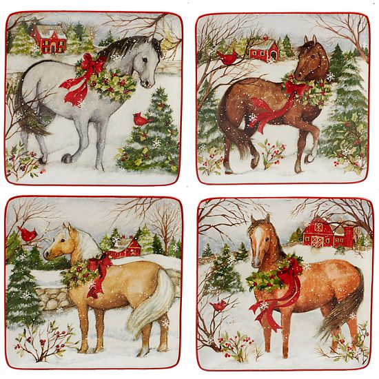  Certified International Christmas On The Farm 4-pc. Dessert Plate Set
