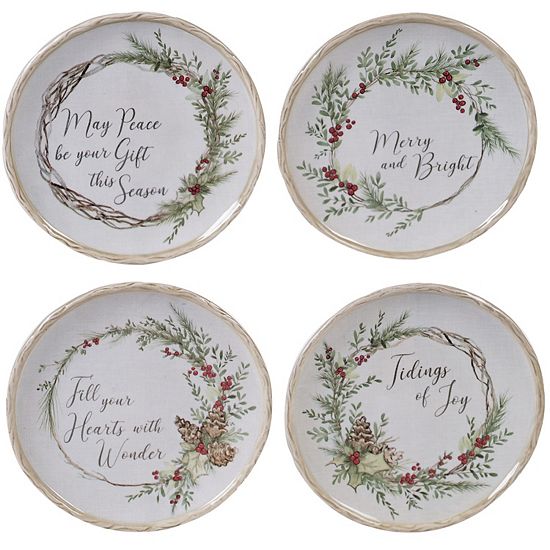  Certified International Holly & Ivy 4-pc. Canape Plate Set