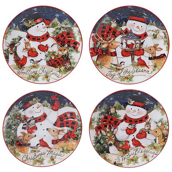  Certified International Magic Of Christmas Snowman 4-pc. Dessert Plate Set