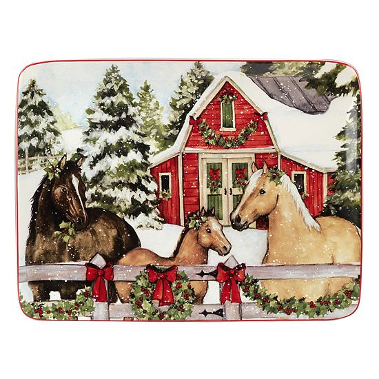  Certified International Homestead Christmas Horse Serving Platter