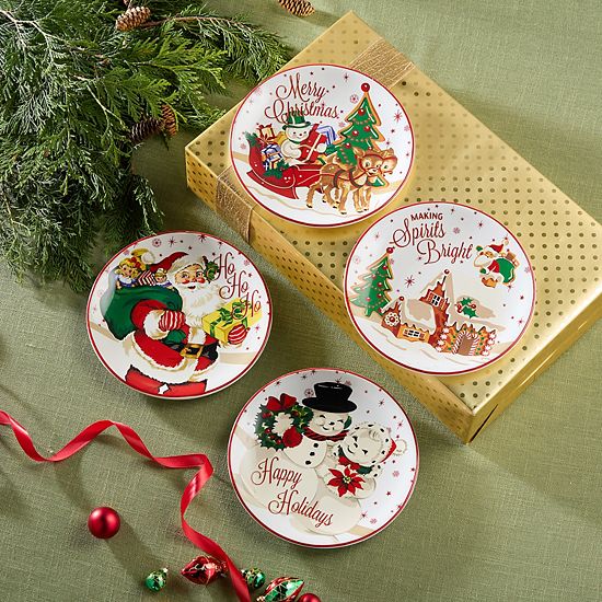  Certified International Santa's Retro Christmas 4 Pc. Dessert Plate Set