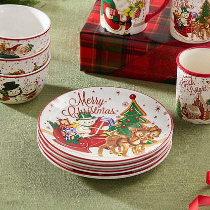  Certified International Santa's Retro Christmas 4 Pc. Dessert Plate Set