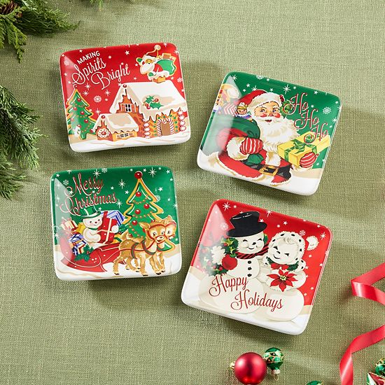  Certified International Santa's Retro Christmas 4 Pc. Canape Plate Set