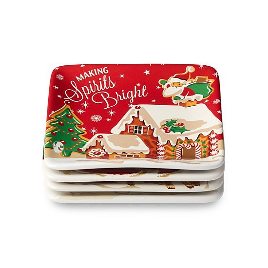  Certified International Santa's Retro Christmas 4 Pc. Canape Plate Set