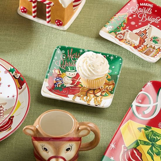  Certified International Santa's Retro Christmas 4 Pc. Canape Plate Set