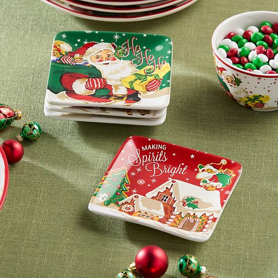  Certified International Santa's Retro Christmas 4 Pc. Canape Plate Set