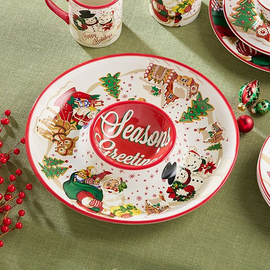  Certified International Retro Christmas Chip & Dip Serving Bowl