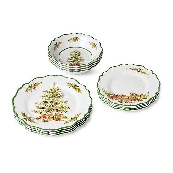  Certified International Holly Tree 12 Pc Mel Dinnerware Set