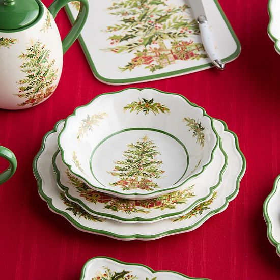  Certified International Holly Tree 12 Pc Mel Dinnerware Set