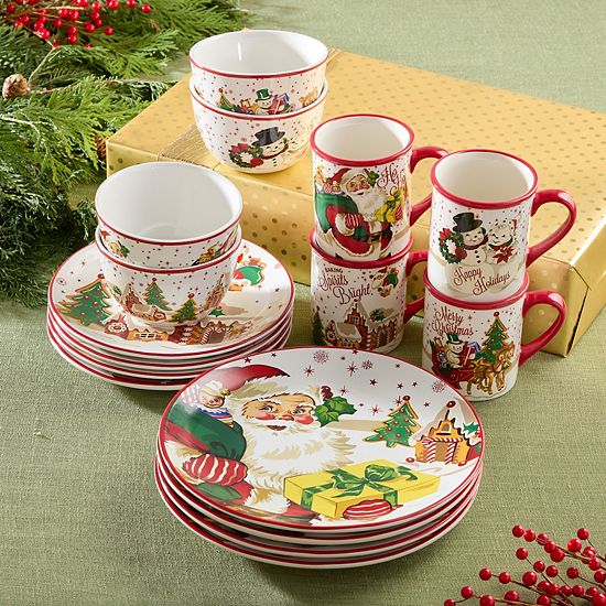  Certified International Santa's Retro Christmas 16 Pc. Dinner Set