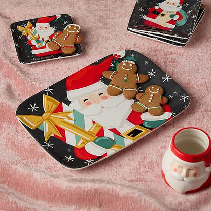  Certified International Christmas Whimsy Santa 14-Inch X 10-Inch Rectangular Platter