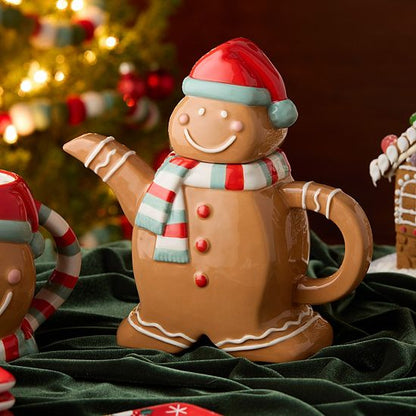  Certified International Christmas Whimsy Gingerbread 3-D Teapot