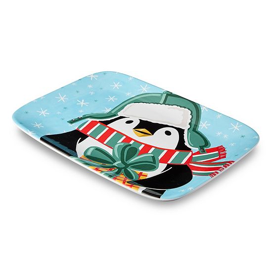  Certified International Christmas Whimsy Penguin 14-Inch X 10-Inch Rectangular Platter