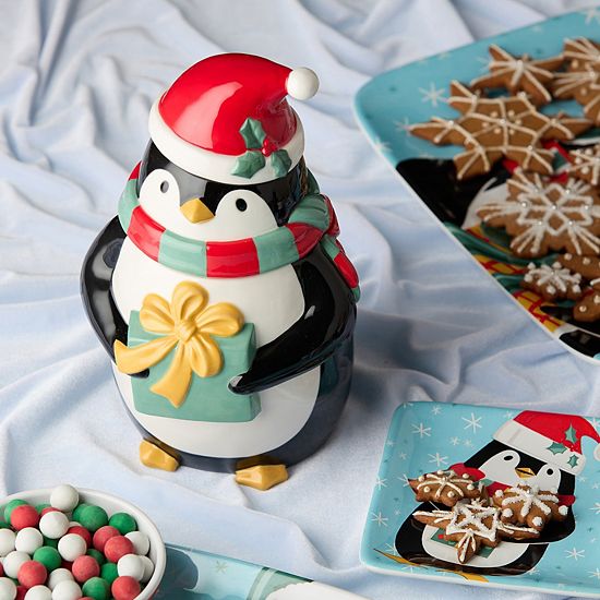  Certified International Christmas Whimsy Penguin 3-D Cookie Jar