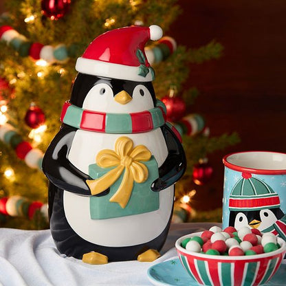  Certified International Christmas Whimsy Penguin 3-D Cookie Jar