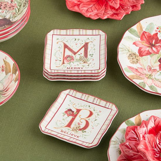  Certified International Winter Blooms Set Of 4 Canape Plates