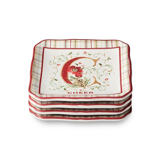  Certified International Winter Blooms Set Of 4 Canape Plates
