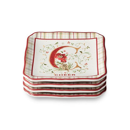  Certified International Winter Blooms Set Of 4 Canape Plates