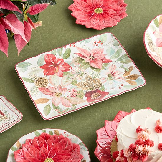 Certified International Winter Blooms Rectangular Serving Platter