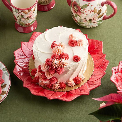  Certified International Winter Blooms 3D Poinsettia Serving Platter