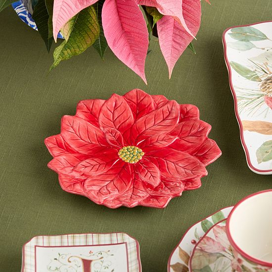  Certified International Winter Blooms 3D Poinsettia Serving Platter