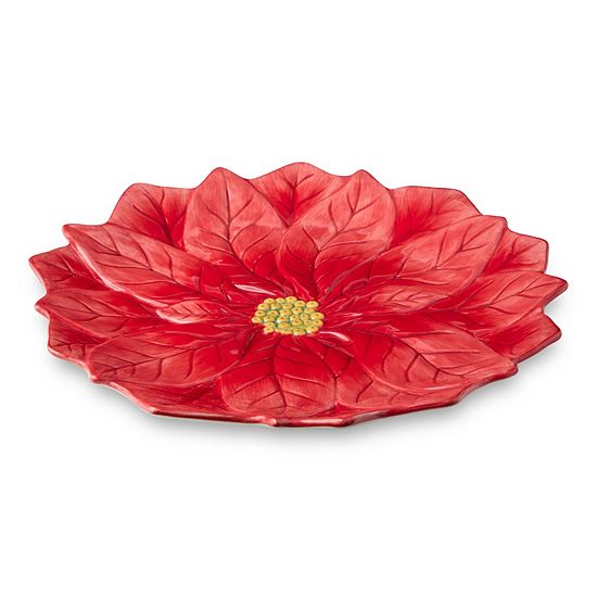  Certified International Winter Blooms 3D Poinsettia Serving Platter