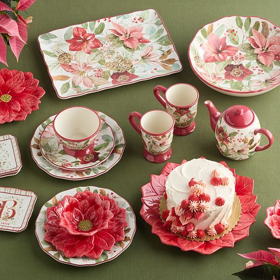  Certified International Winter Blooms 3D Poinsettia Serving Platter