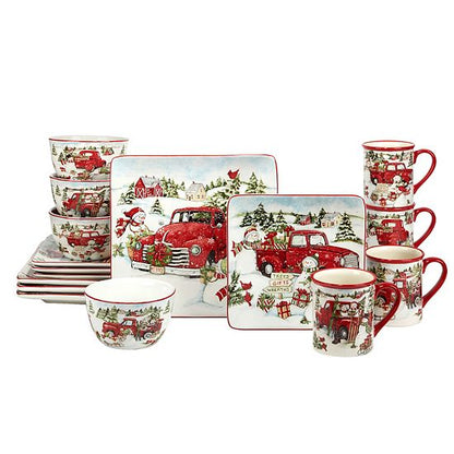  Certified International Red Truck Snowman 16-pc. Dinnerware Set