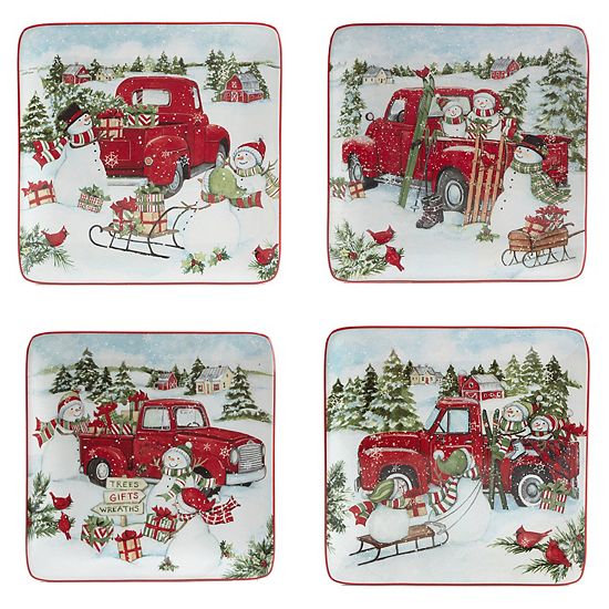  Certified International Red Truck Snowman 16-pc. Dinnerware Set