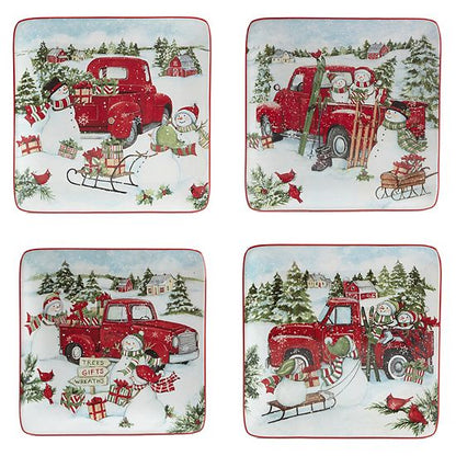  Certified International Red Truck Snowman 16-pc. Dinnerware Set