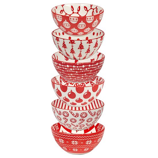  Certified International Set Of 6 Peppermint Candy All Purpose 30 Oz. Bowls
