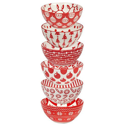  Certified International Set Of 6 Peppermint Candy All Purpose 30 Oz. Bowls