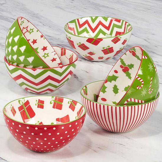  Certified International Set Of 6 Holiday Fun All Purpose Bowls