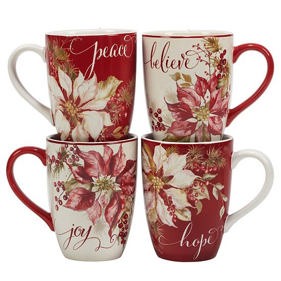  Certified International Set Of 4 Winter's Joy Mugs