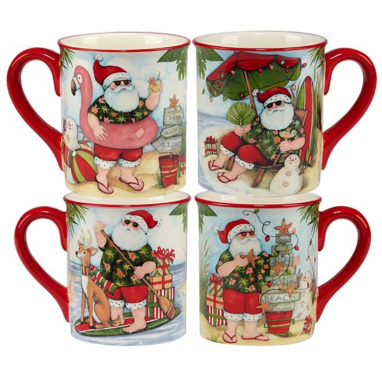  Certified International Set Of 4 Santa's Wish Mugs