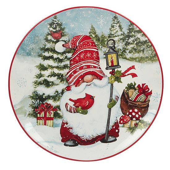  Certified International Set Of 4 Christmas Gnomes Dinner Plates
