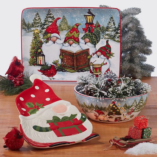 Certified International Set Of 4 Christmas Gnomes Dinner Plates