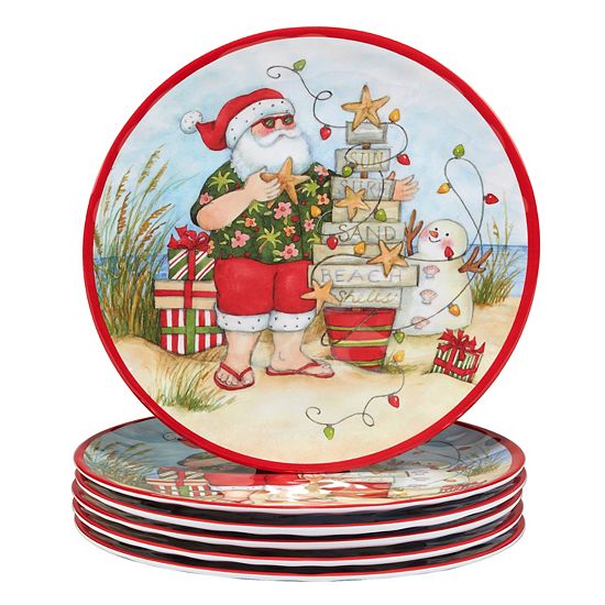  Certified International Set Of 6 Santa's Wish Dinner Plates
