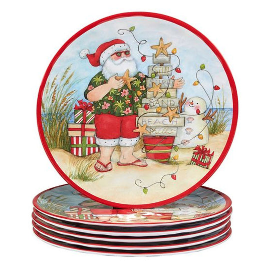  Certified International Set Of 6 Santa's Wish Dinner Plates