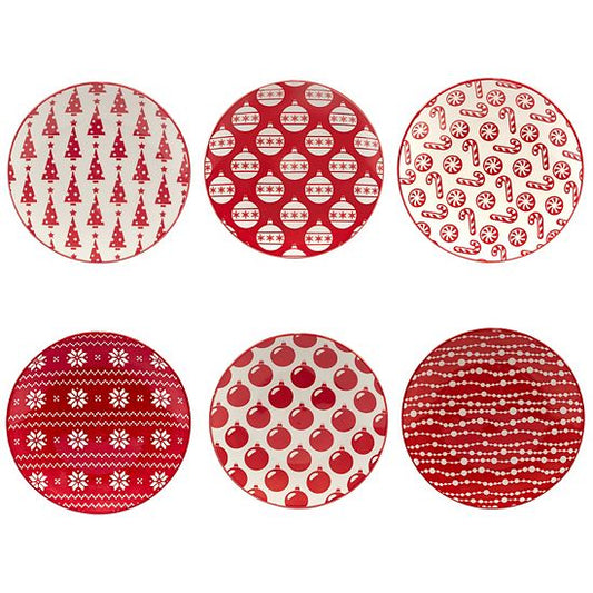  Certified International Set Of 6 Peppermint Candy Canape Plates