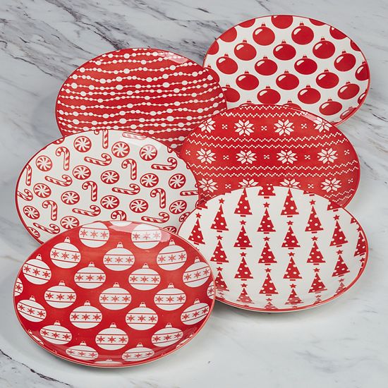  Certified International Set Of 6 Peppermint Candy Canape Plates