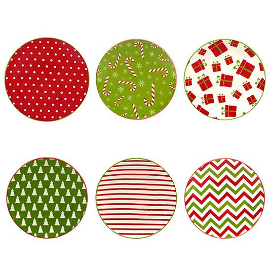  Certified International Set Of 6 Holiday Fun Canape Plates