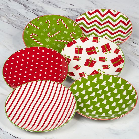  Certified International Set Of 6 Holiday Fun Canape Plates