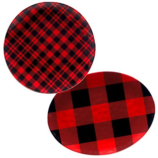  Certified International 2-Piece Red Buffalo Plaid Platter Set