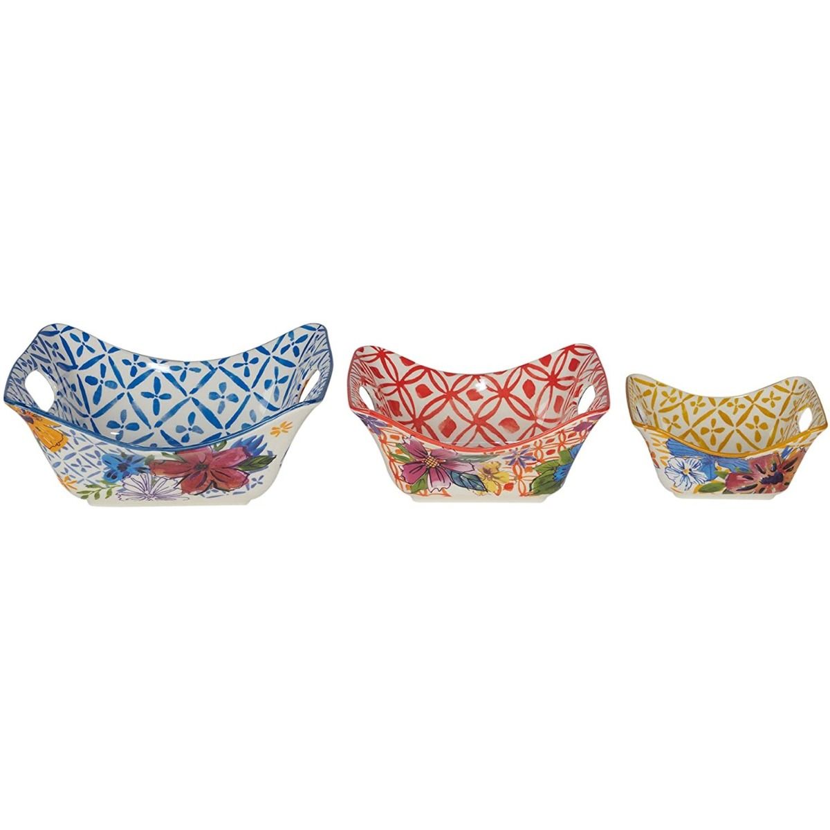  Certified International 3-Piece Bowl Set With Handles | Flower Power