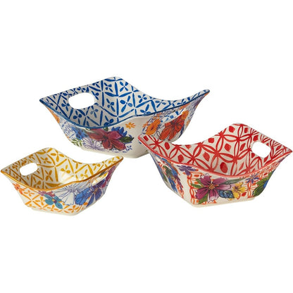  Certified International 3-Piece Bowl Set With Handles | Flower Power