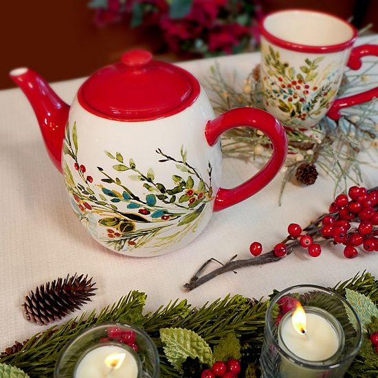  Certified International Christmas Gatherings Teapot